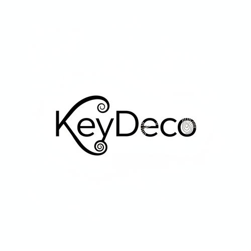 为“KeyDeco"生成一个品牌标志，简洁字母风格，结合陶瓷艺术性特诊，颜色为纯黑色