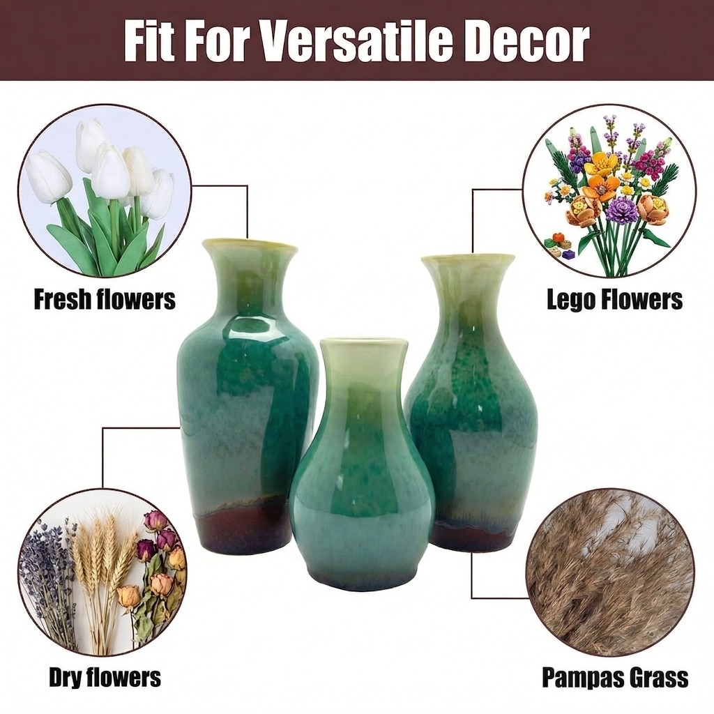 Small emerald green ceramic bud vase with vasertile functions