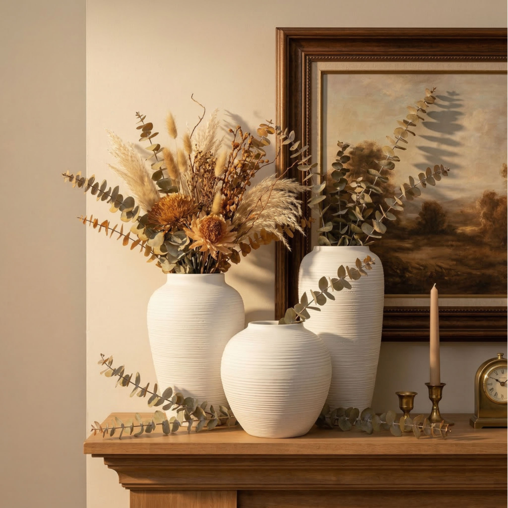 KeyDeco Dark Speckled Vase Combo for Mantal, Wabi-Sabi & Industrial