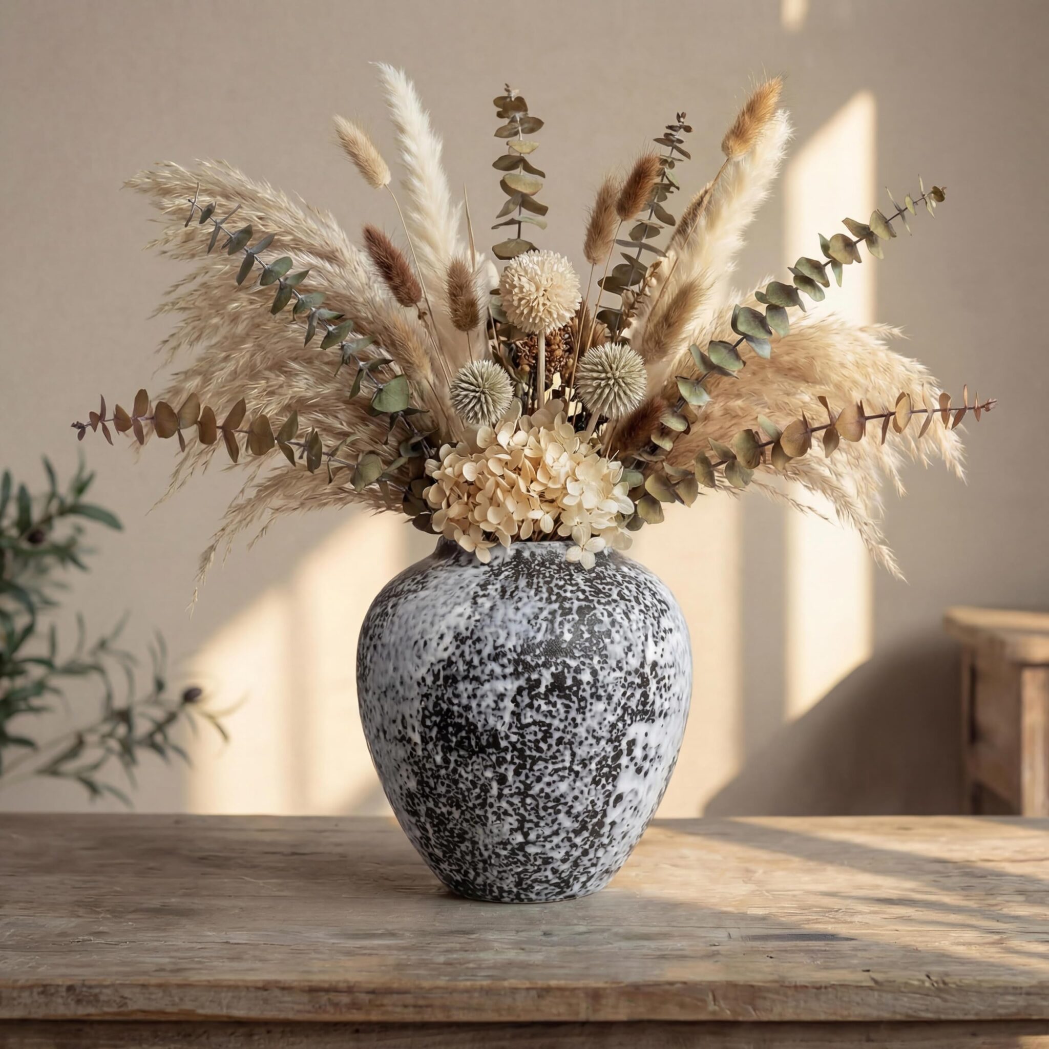 KeyDeco 7" Short Rustic Ceramic Vase, Small Speckled Farmhouse Table Decor