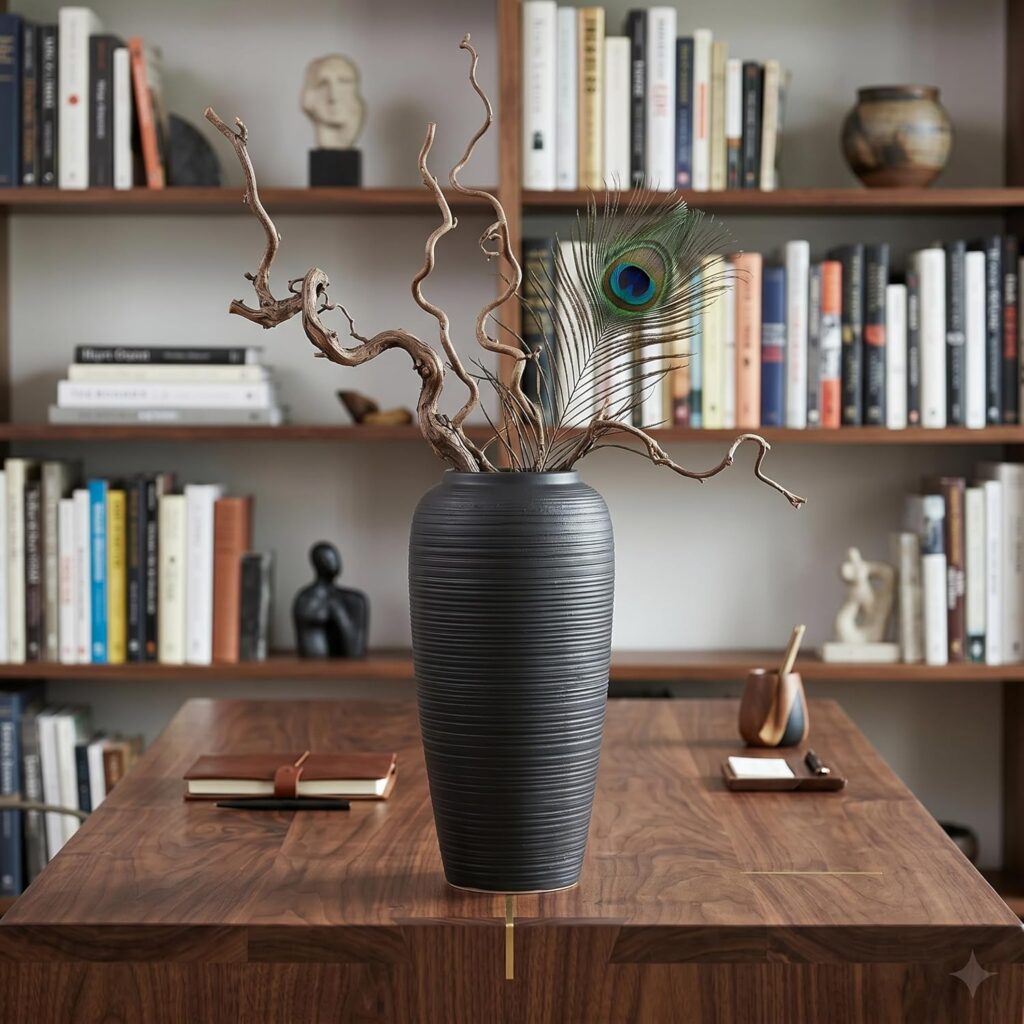 Ribbed tabletop vase decor for bookshelf and modern home office desk