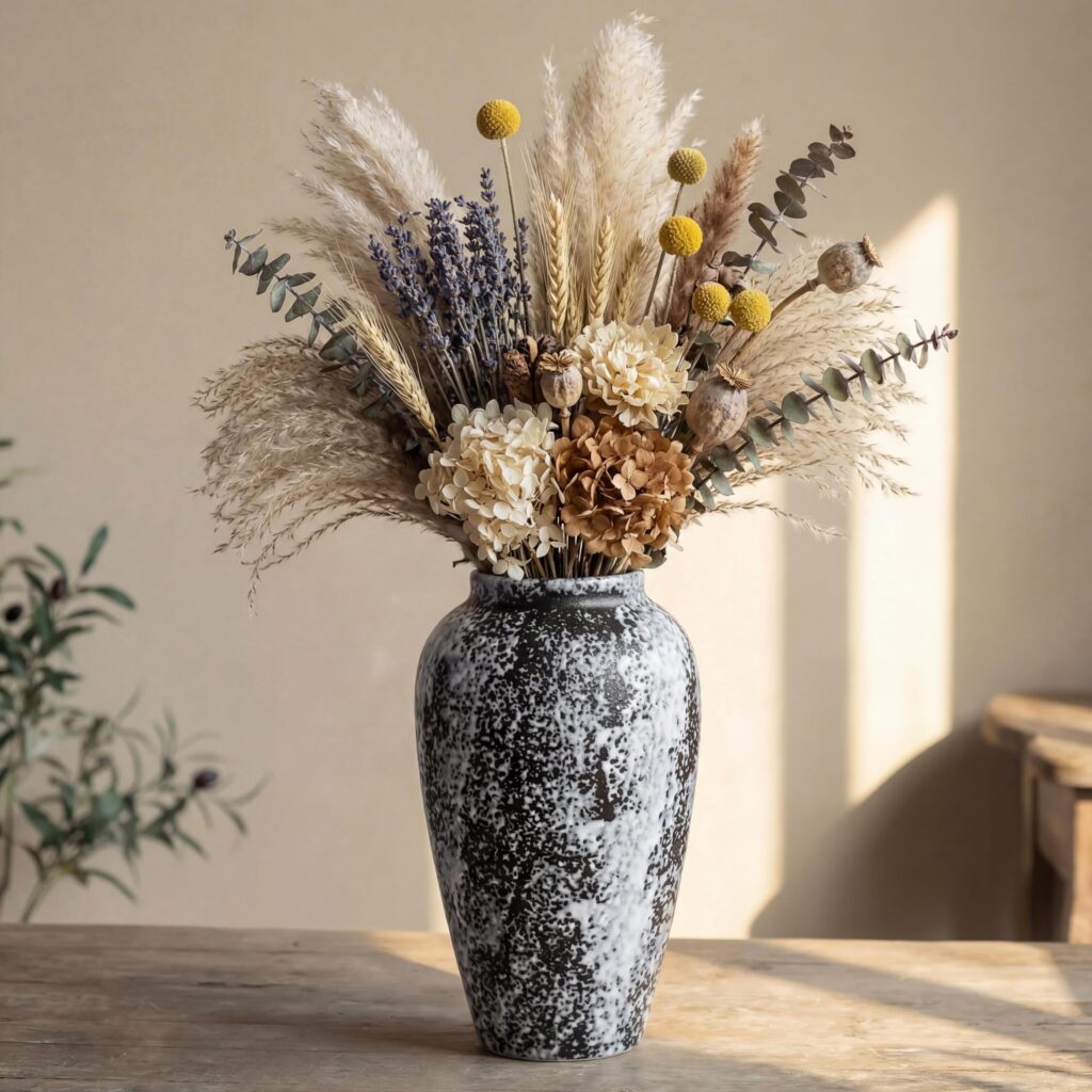 KeyDeco 10" Medium Rustic Ceramic Vase, Speckled Farmhouse Table Decor