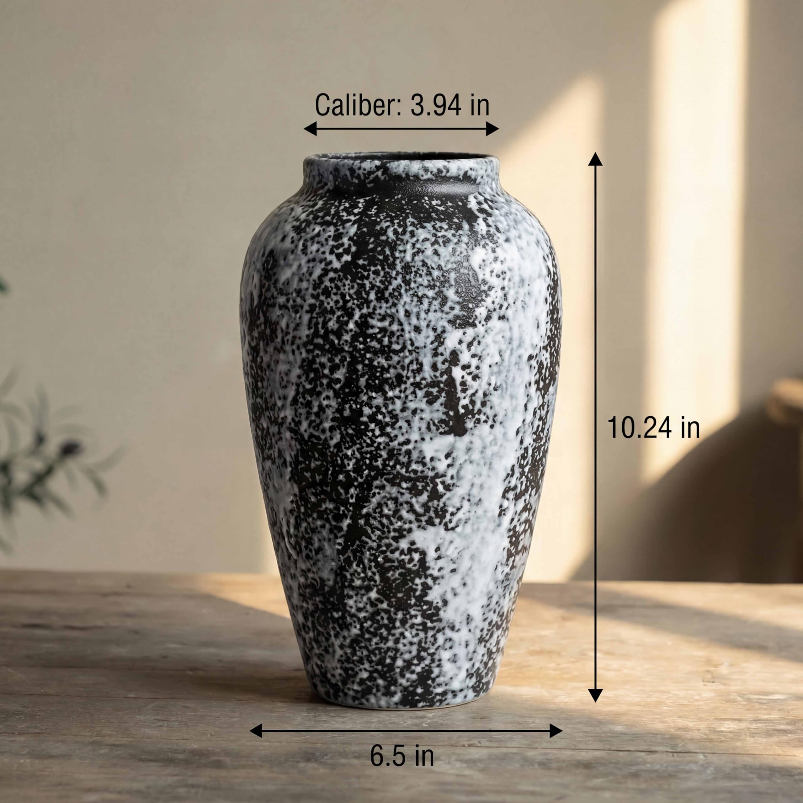 KeyDeco 10" Medium Rustic Ceramic Vase, Speckled Farmhouse Table Decor - Image 4