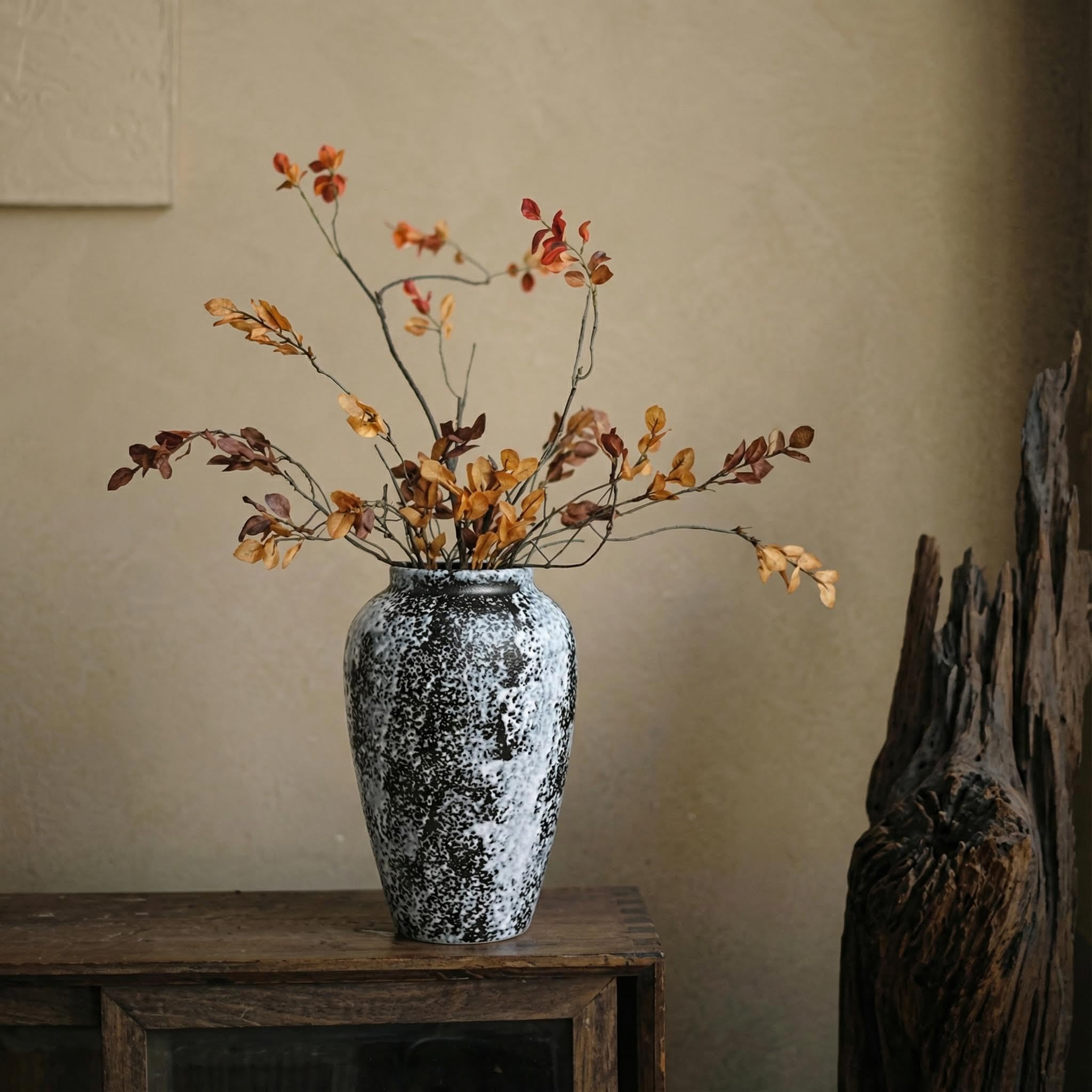KeyDeco 10" Medium Rustic Ceramic Vase, Speckled Farmhouse Table Decor - Image 3