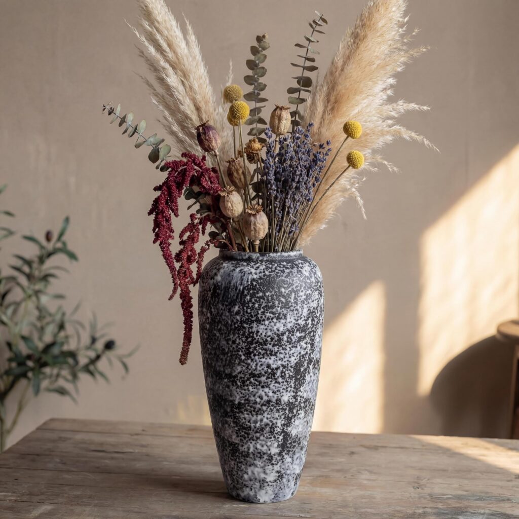 KeyDeco 12.5" Large Rustic Ceramic Vase, Speckled Farmhouse Centerpiece